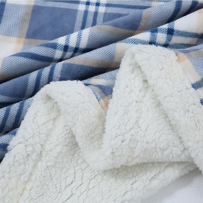 PU MEI Sherpa Blanket Twin Plaid Thick Bed Blanket, 60”*80” Super Soft Flannel - Image 5