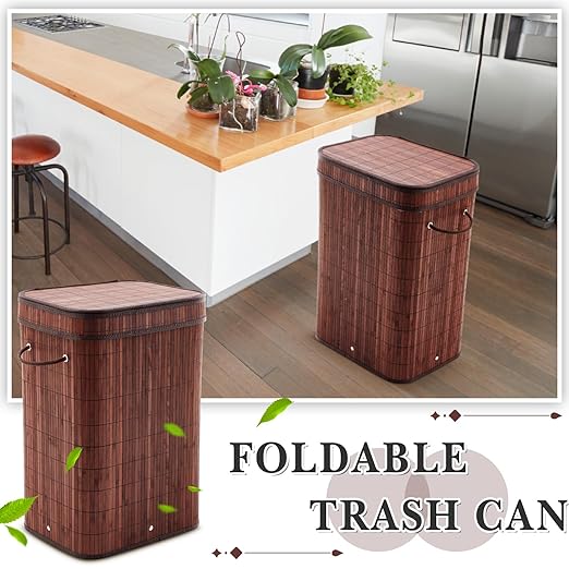 2 Pack 21 Gallon Bamboo Slim Trash Can - Image 3