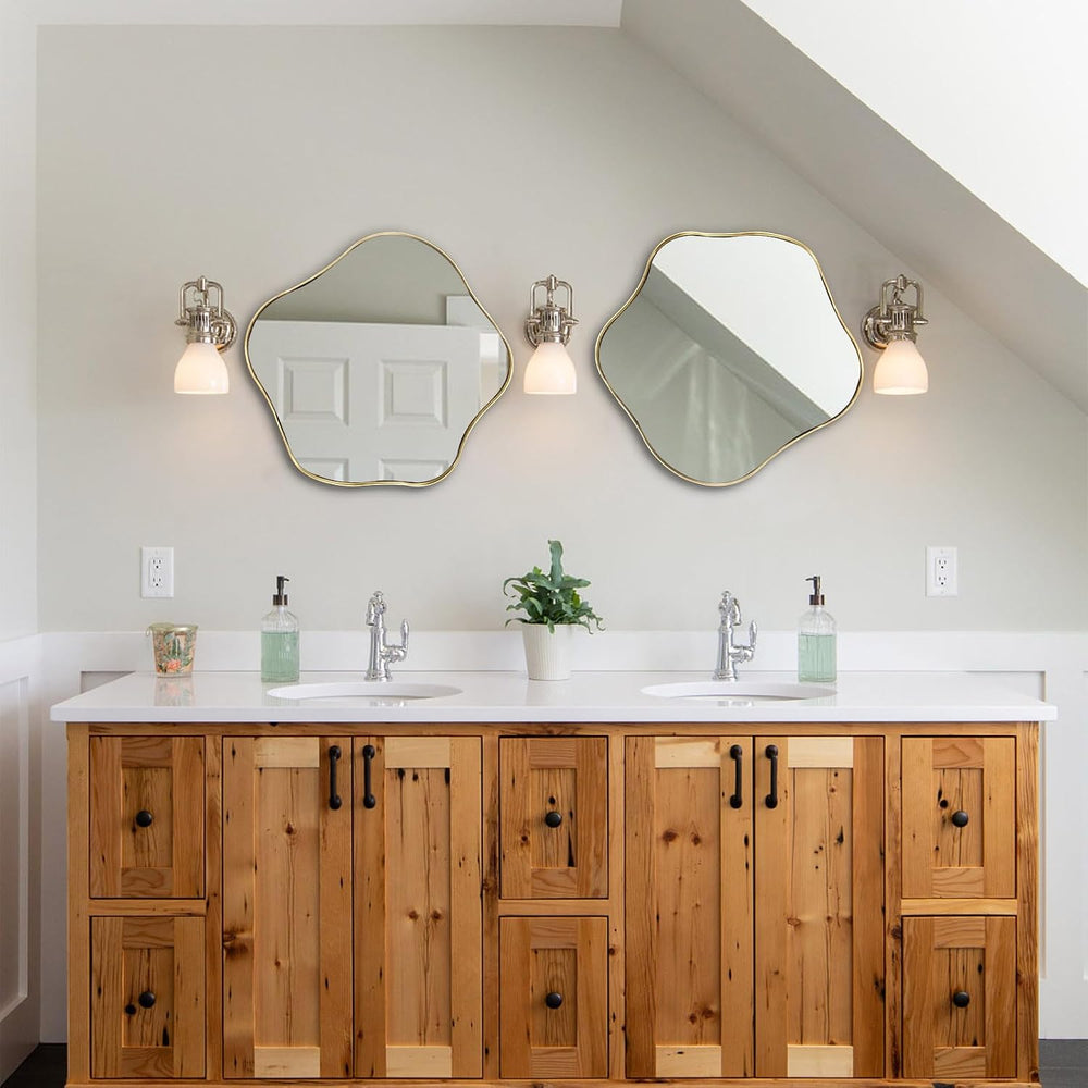 Scalloped Irregular Mirror, 16" Asymmetrical Art Deco Wall Mirror with G...