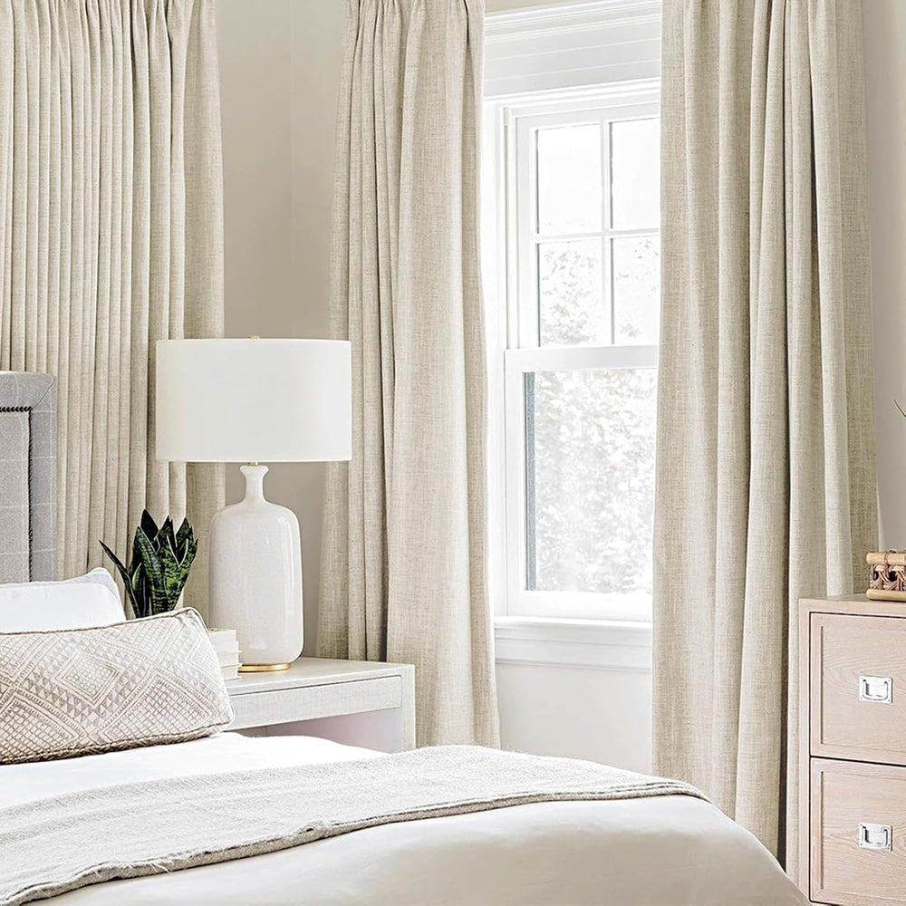 MIULEE 100% Blackout Linen Curtains for Bedroom 52x84 Inches Butter Cream
