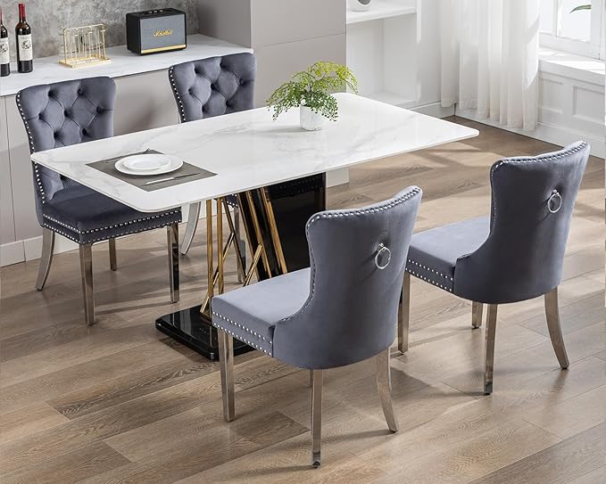 KCC Velvet Dining Chairs Set of 2, Upholstered High-end Tufted Dining Room Ch...