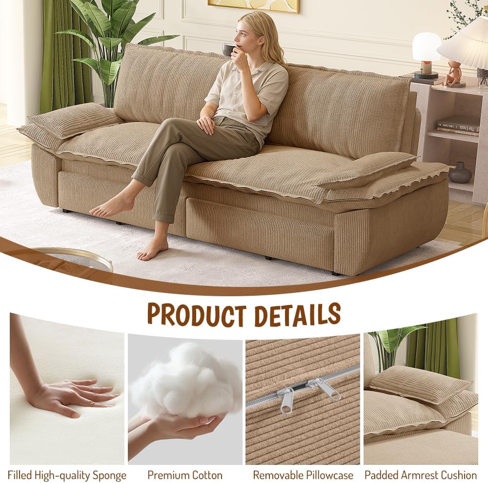 Modern Camel Velvet Loveseat,Futon Club Two Seater Sofa,Compact Living Room S...
