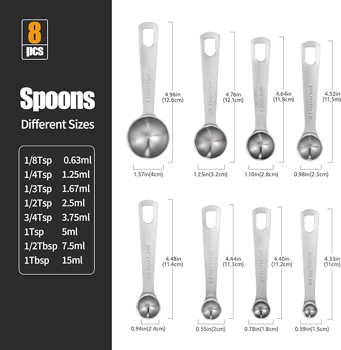 Doosu Measuring Spoons Set of 8-18/8 Stainless Steel Heavy Duty Teaspoons - Image 2