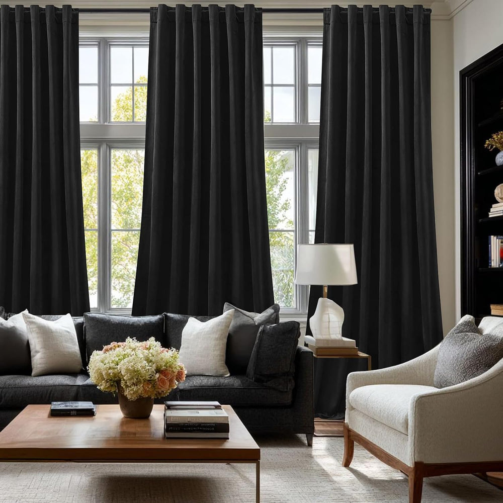 Black Curtains Blackout Velvet 84 Inch Long for Bedroom Living Room