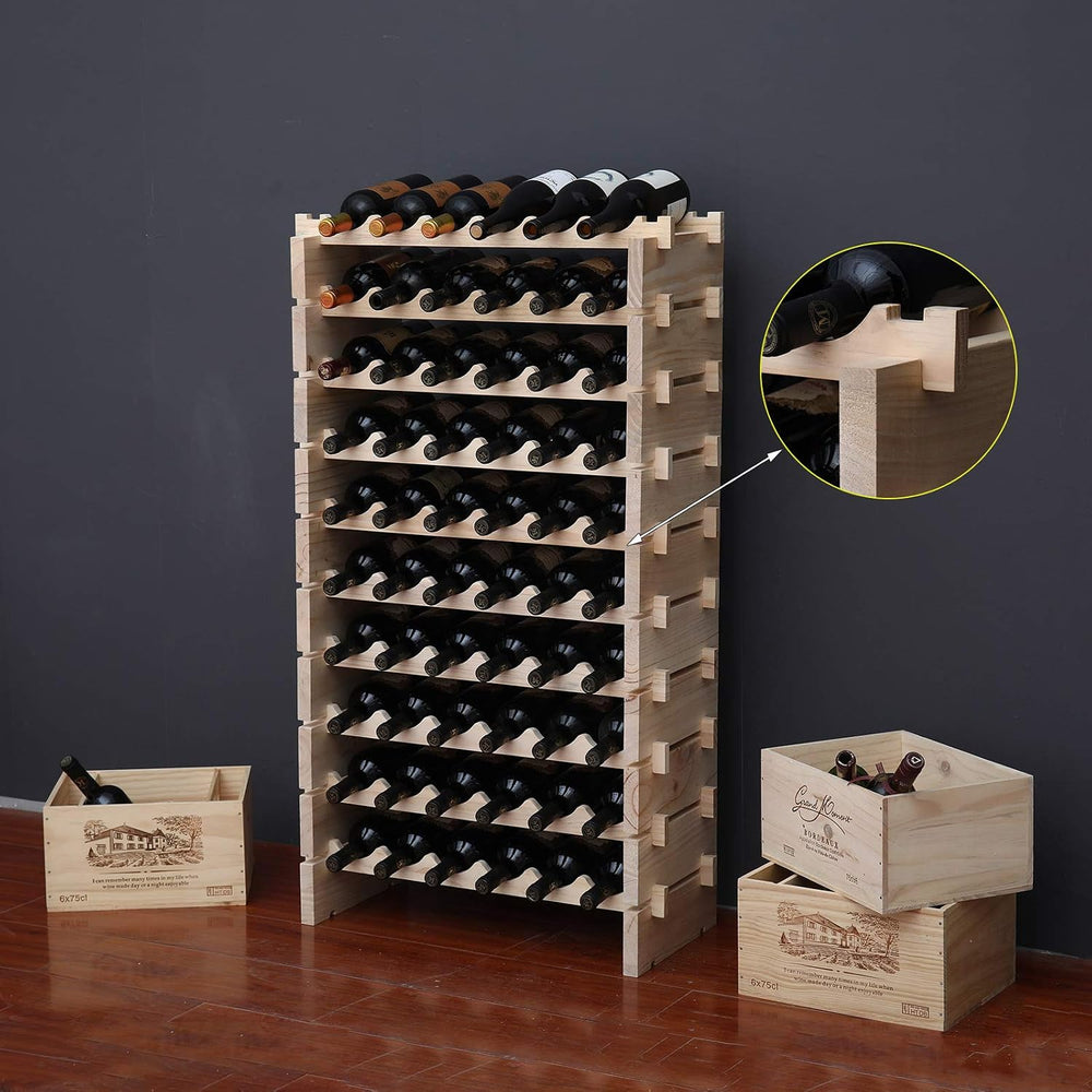 Wine Rack Solid Wood Stackable Storage Wooden Wine Rack Wine Cabinet (60 Bott...