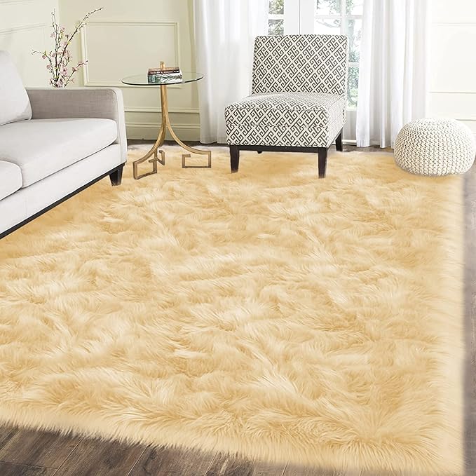 Latepis Yellow Area Rug for Living Room 6x9 Faux Fur Fluffy Rug Washable by Latepis