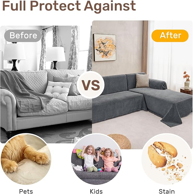 Sectional Couch Covers, 2 Pieces Washable L Shaped Couch Covers Sofa Blanket - Image 4