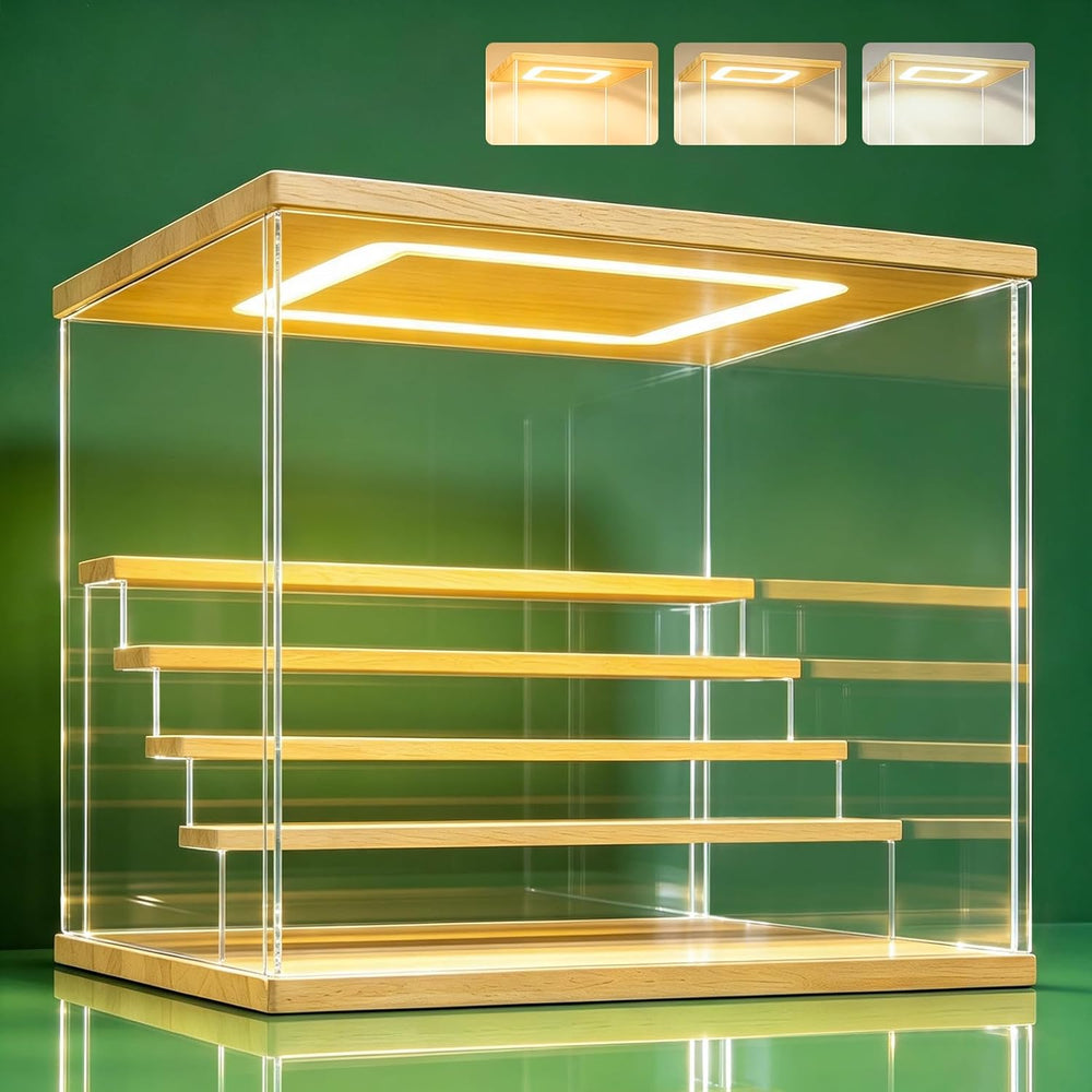 NONEMEY Acrylic Display Case with Light, Upgraded 3 Color Light & Adjusta...