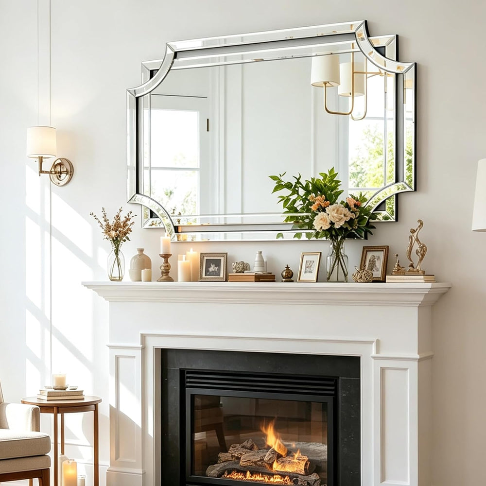 Chende 32" x 47" Large Living Room Wall Mirror with Scalloped Bevel...
