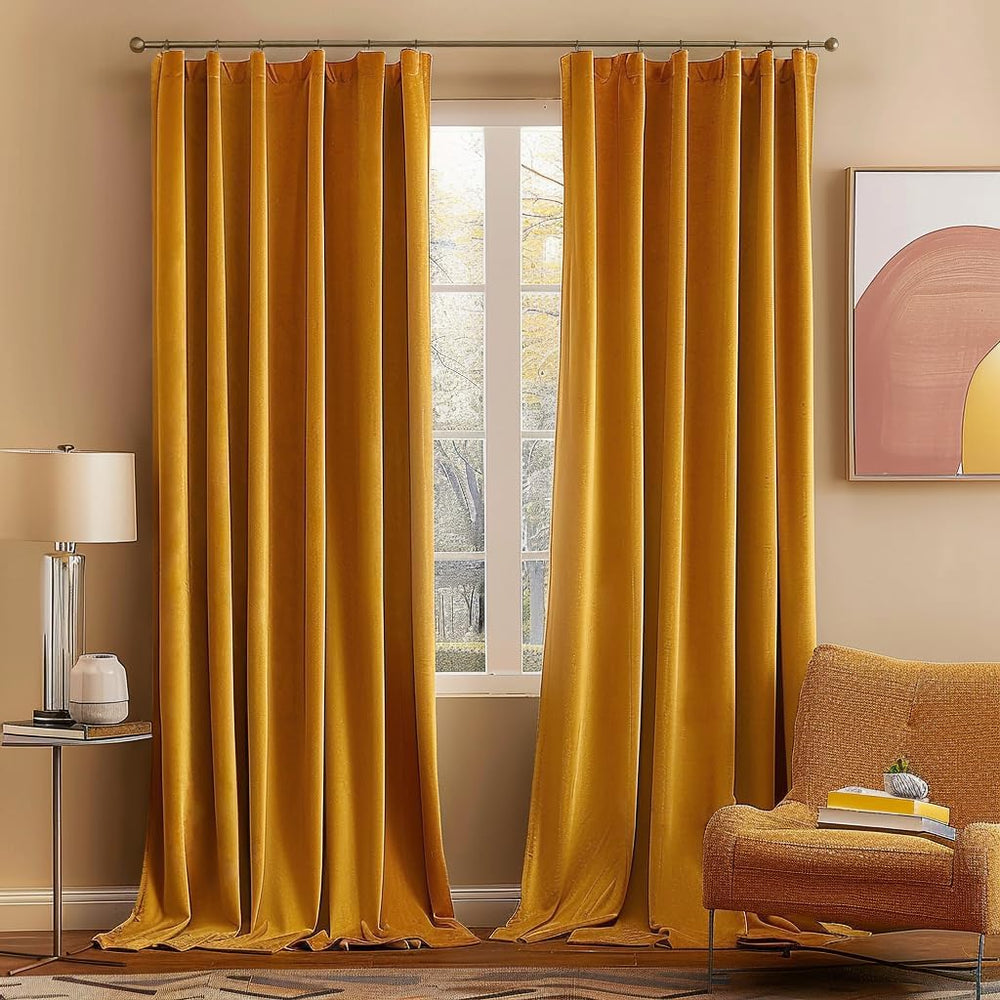 MIULEE Velvet Blackout Curtains 52x84 inches 2 Panels Mustard Yellow