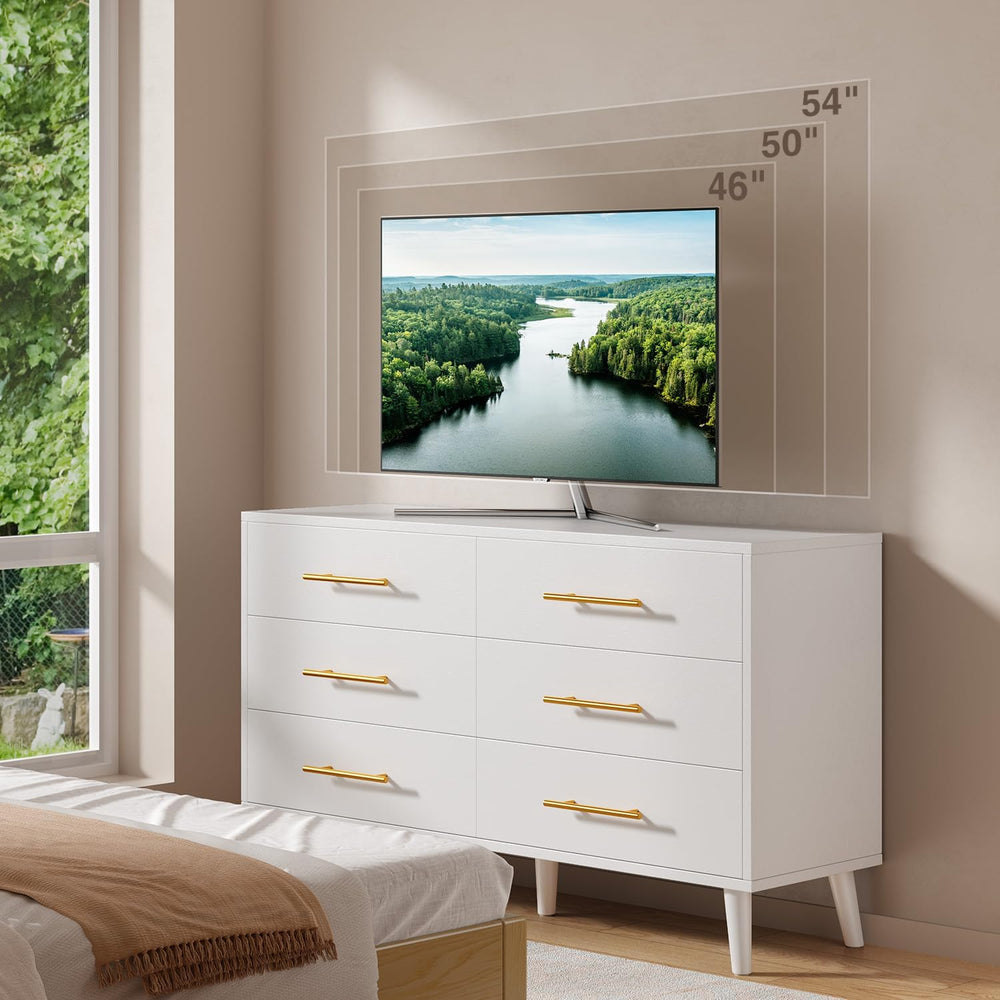 Aiho 6 Drawer Dresser for Bedroom, Wood Chest with Metal Handles, White