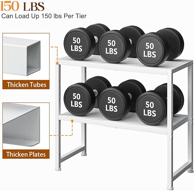 2-Tier Expandable Kitchen Storage Shelf, 150LBS Heavy Duty Metal Shelving Units