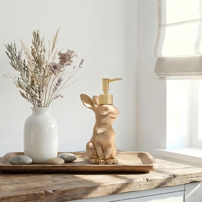 Gold Bunny Soap Dispenser Set of 2 – Vintage Rabbit Hand & Dish Soap Dispensers - Image 7