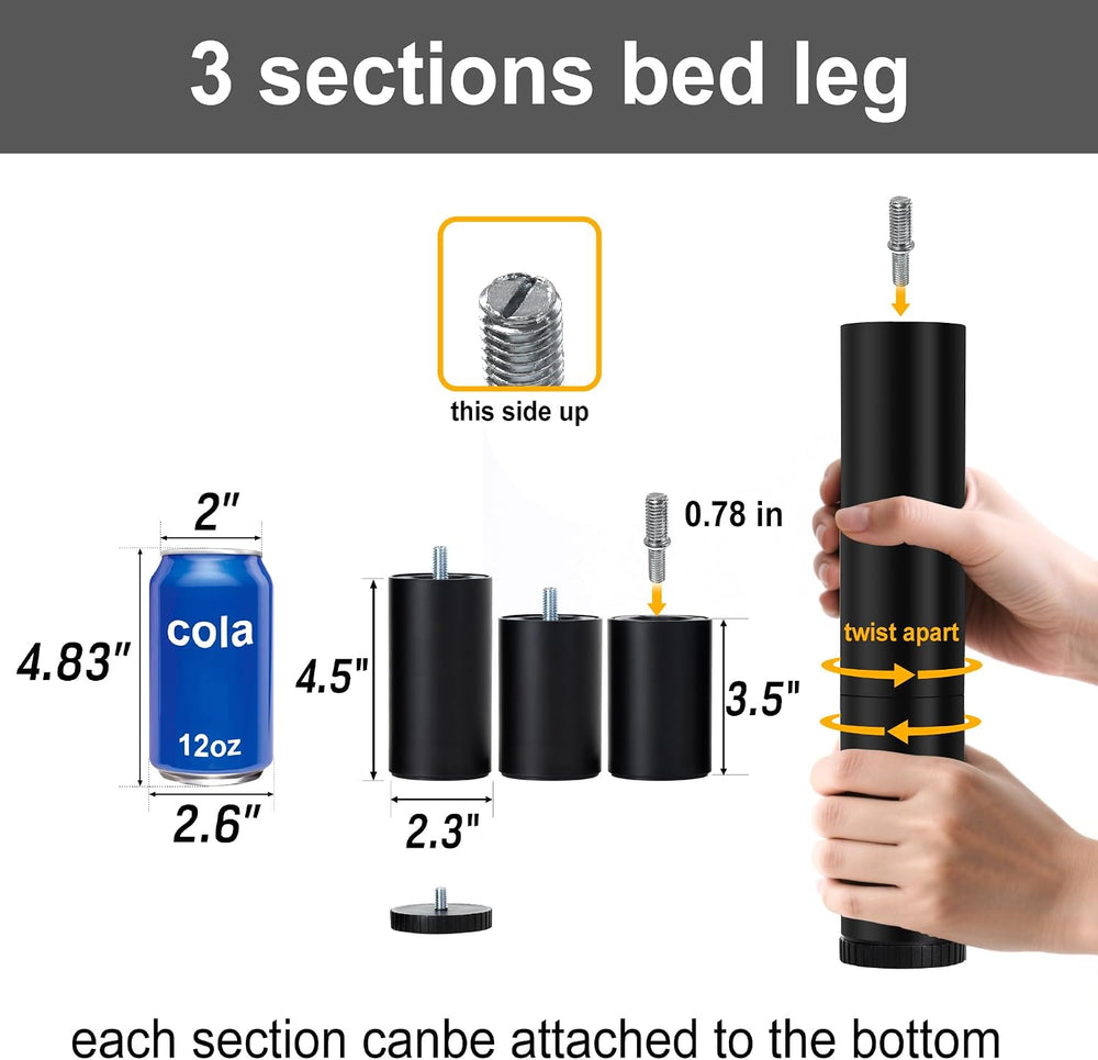 12 Inch Bed Legs Replacement for Adjustable Bed Base Frame Set of 6