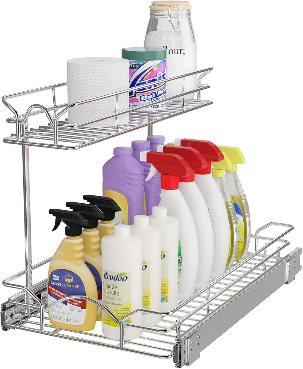 OCG Under Sink Cabinet Organizer Two Tier Pull Out Shelf, Under Sink Sliding