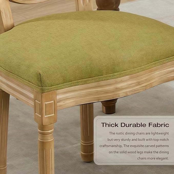 Linen Upholstered Dining Chairs Set of 6 French Country Oval Fabric Back Kitc...