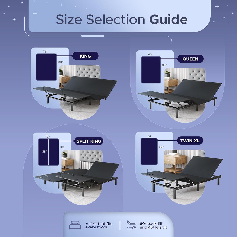 Celestial Sleep Aurora Adjustable Bed Base (Frame Only), Easy Assembly, Head ...