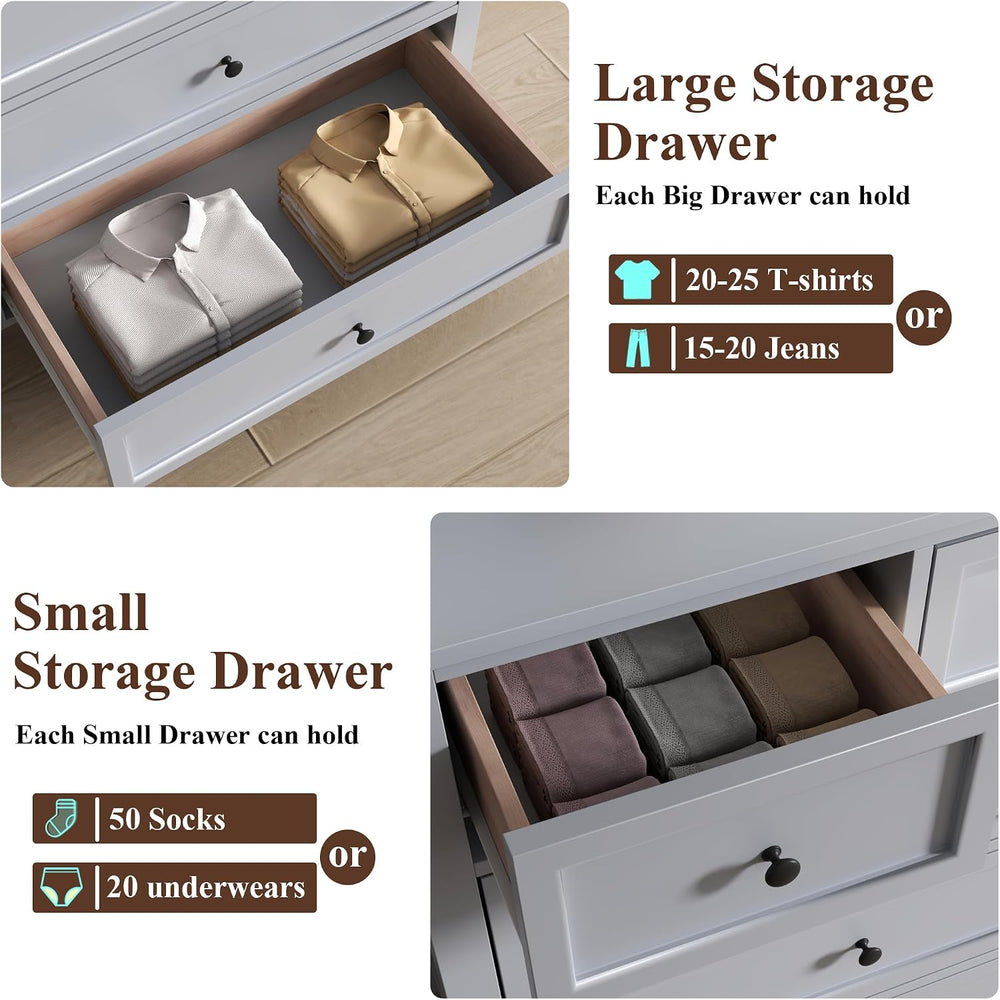 Grey Dresser with 10 Drawers, Farmhouse Chest of Drawers for Bedroom