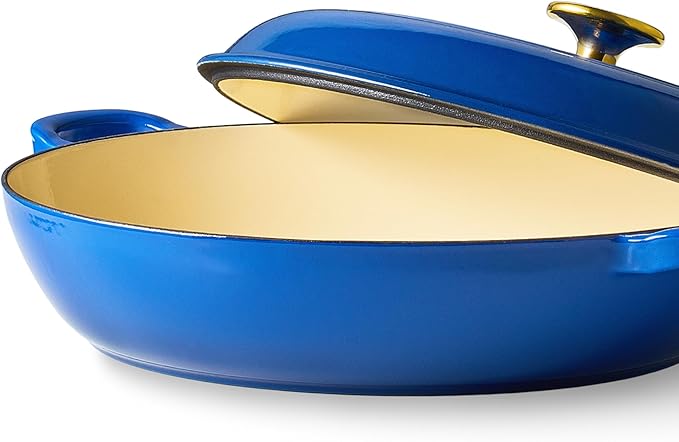 CAROTE 3.4QT Enameled Cast Iron Braiser Pan, Shallow Dutch Oven Casserole - Image 3