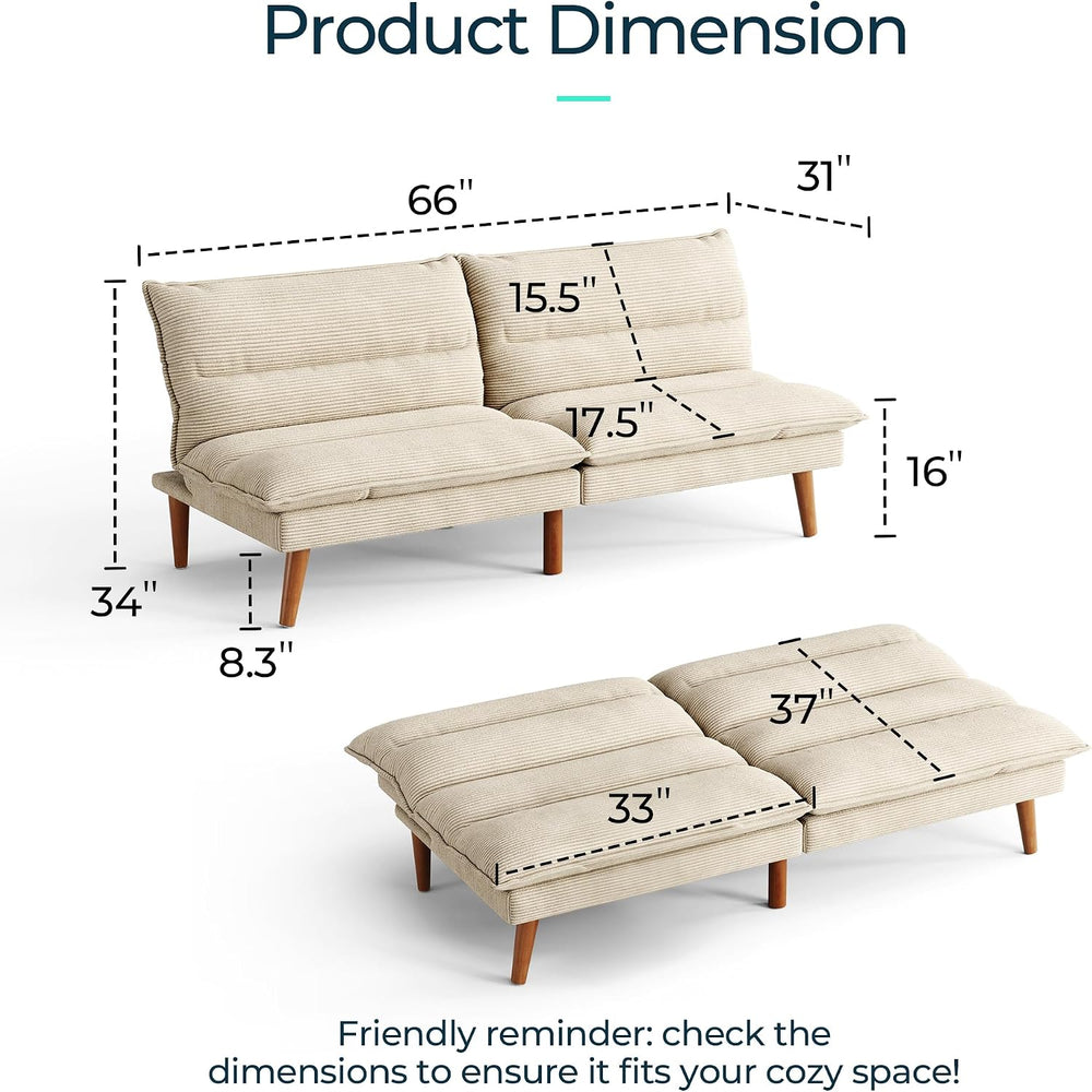 LINSY HOME Futon Sofa Bed, Corduroy Futon Couch with 3-Position Adjustable Ba...