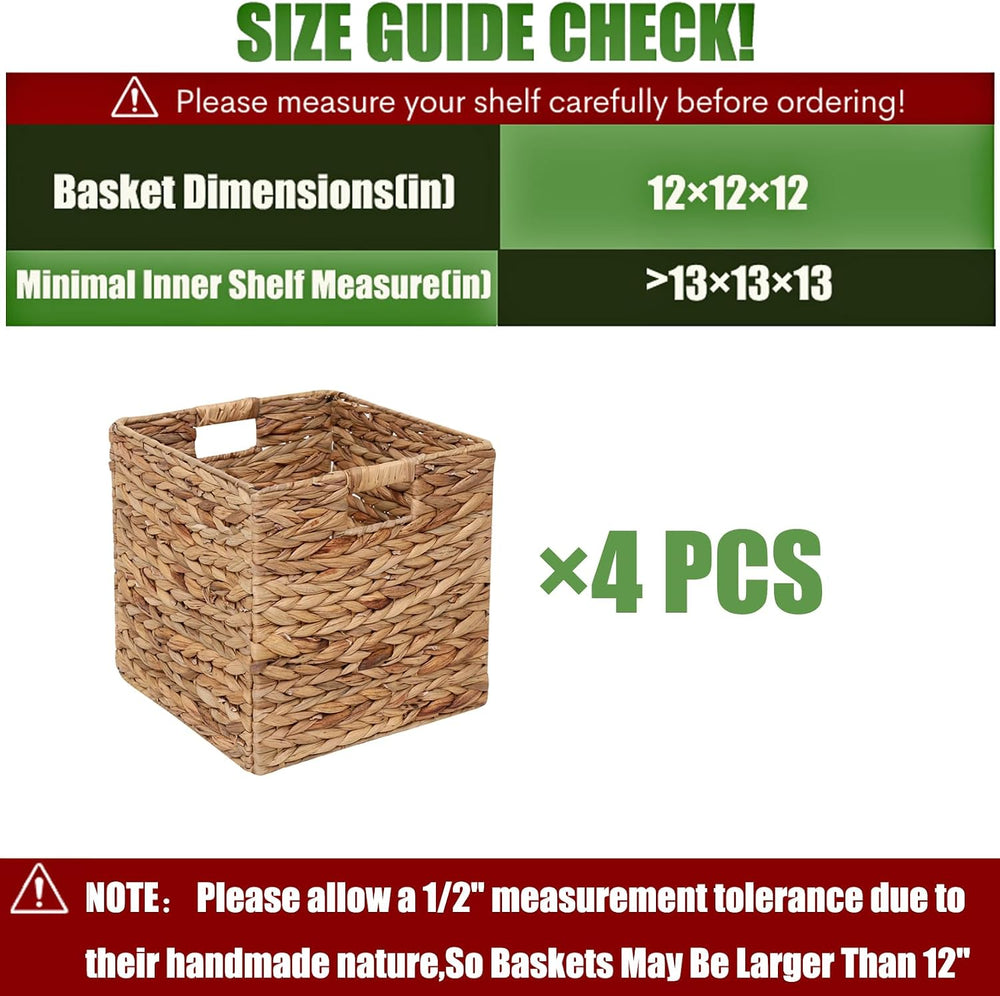 12x12in Storage Baskets 4 Pcs Water Hyacinth Basket,Foldable Storage Cubes