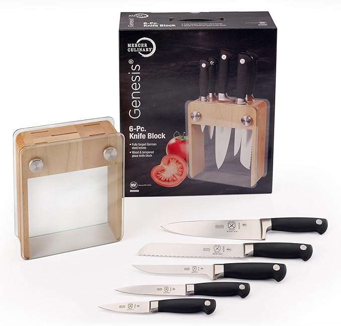 Mercer Culinary M20050 Genesis 6-Piece Wood / Glass Knife Block Set - Image 3