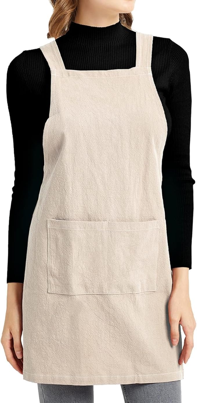 ELEZAY Aprons for Women with Pockets Plus Size Comfort Cross Back No Tie Cotton by ELEZAY