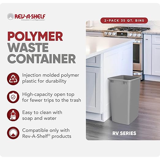 Rev-A-Shelf Polymer Replacement 35 Quart Trash Bin Recycle Waste Garbage