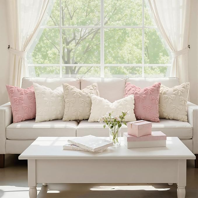 decorUhome Pink Bow Pillow Covers Set of 2 Coquette Aesthetic Cute Preppy Plush - Image 3