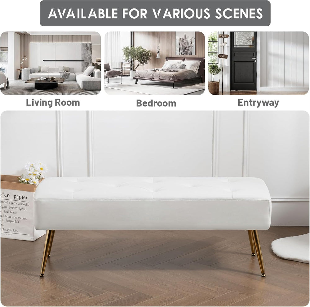 Furniliving Modern PU Leather Benches, Upholstered Tufted Leather Bedroom Ott...