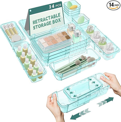 14 Pcs Clear Drawer Organizer, Adjustable Drawer Storage Box, 3-Size Desk by Hiitytin