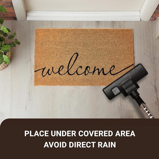 KANKUN Coco Coir Door Mat with Heavy Duty Backing, Welcome Doormat, Doormat - Image 6