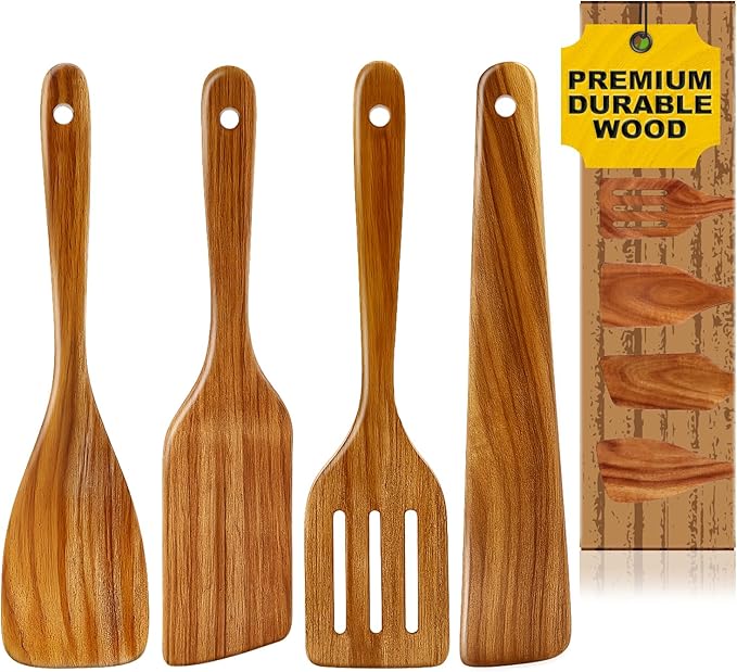 Best Acacia Wood Spatula for Cooking Non Toxic Wooden Kitchen Utensil Set Flat by Ayiaren