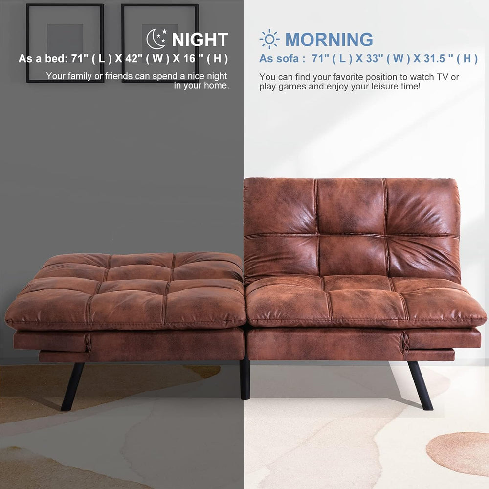 MUUEGM Futon Sofa Bed Faux Leather Memory Foam Couch Futon Sets,Convertible S...