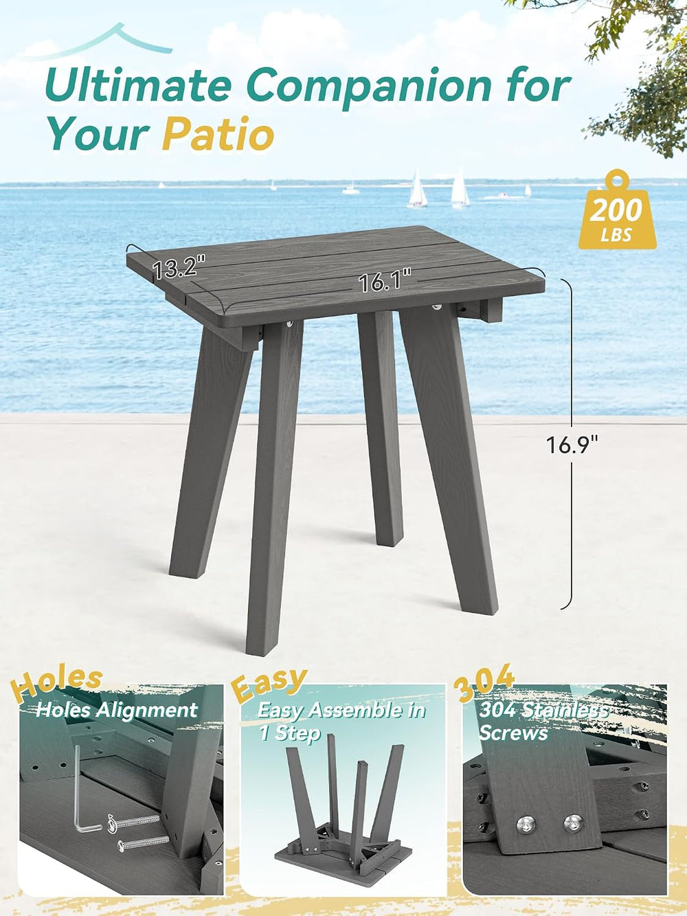 Homejoy HDPE Outdoor Side Table,Small Outdoor Table for Patio, Dark Gray