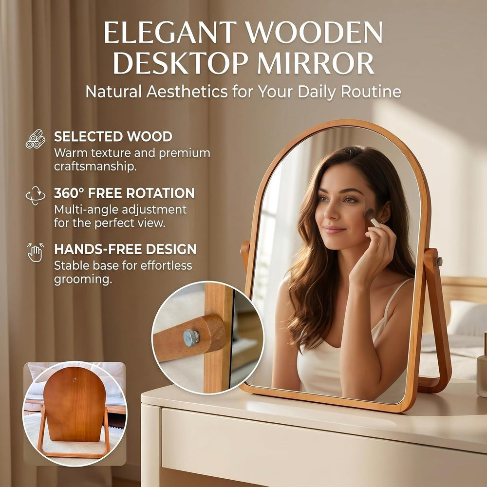 Arched Desk Mirrors with Stand- Wood Table Makeup Mirrors