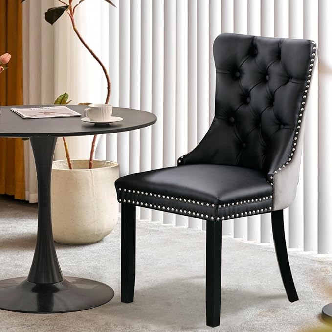 3-Pieces 31.5" Round Dining Table Set for 2, Black Dining Table & PU...