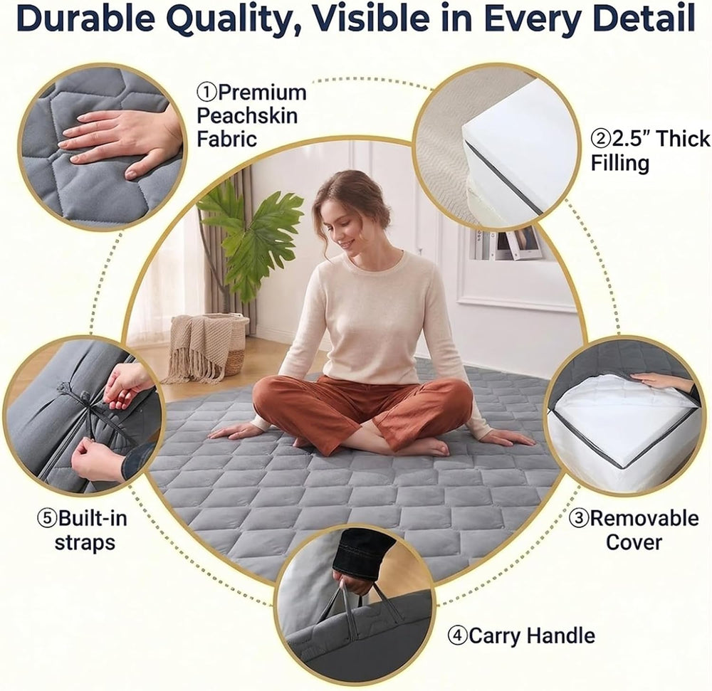 DOWNSTORIA Japanese Floor Mattress, 2.5 inch Futon Mattress Roll Up Tatami Ma...