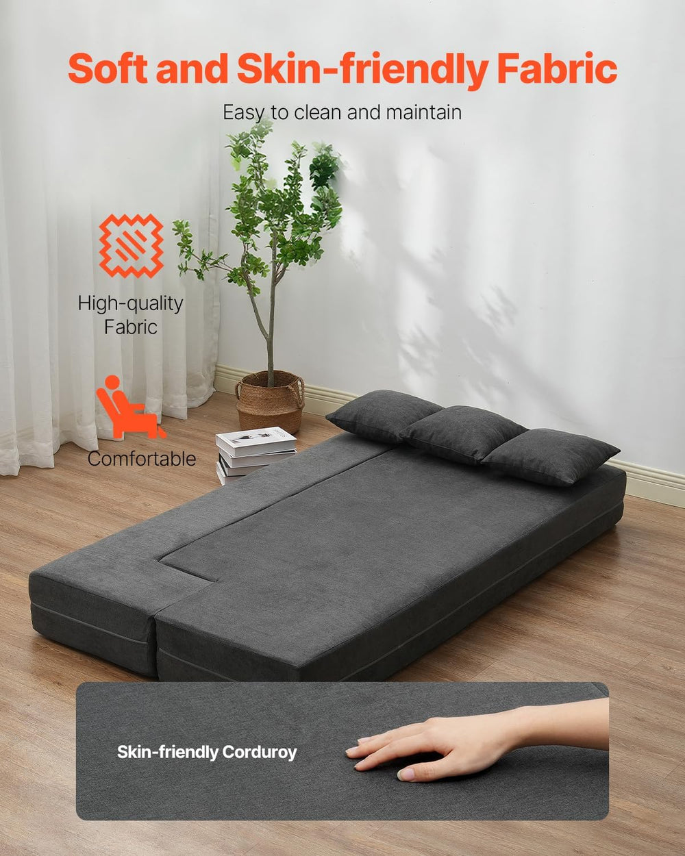 VEVOR Folding Sofa Bed, 3-in-1 Foldable Couch Bed with 3 Pillows and Washable...