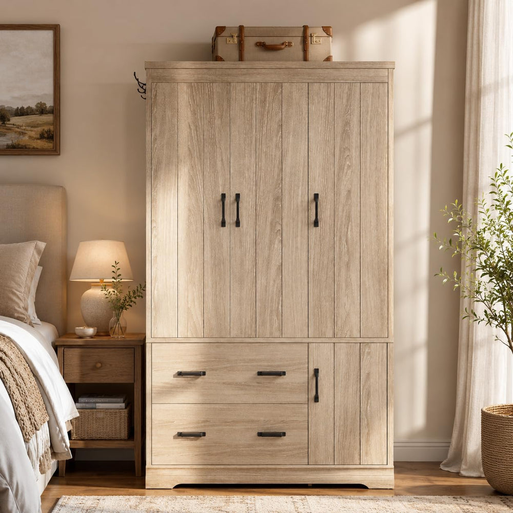 LIKIMIO 70" Freestanding Wardrobe Closet (Natural Oak)