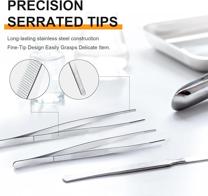 Yaomiao 8 Packs 8 Inch Bar Tweezers Silver Cocktail Tongs Long Garnish Tweezers - Image 3