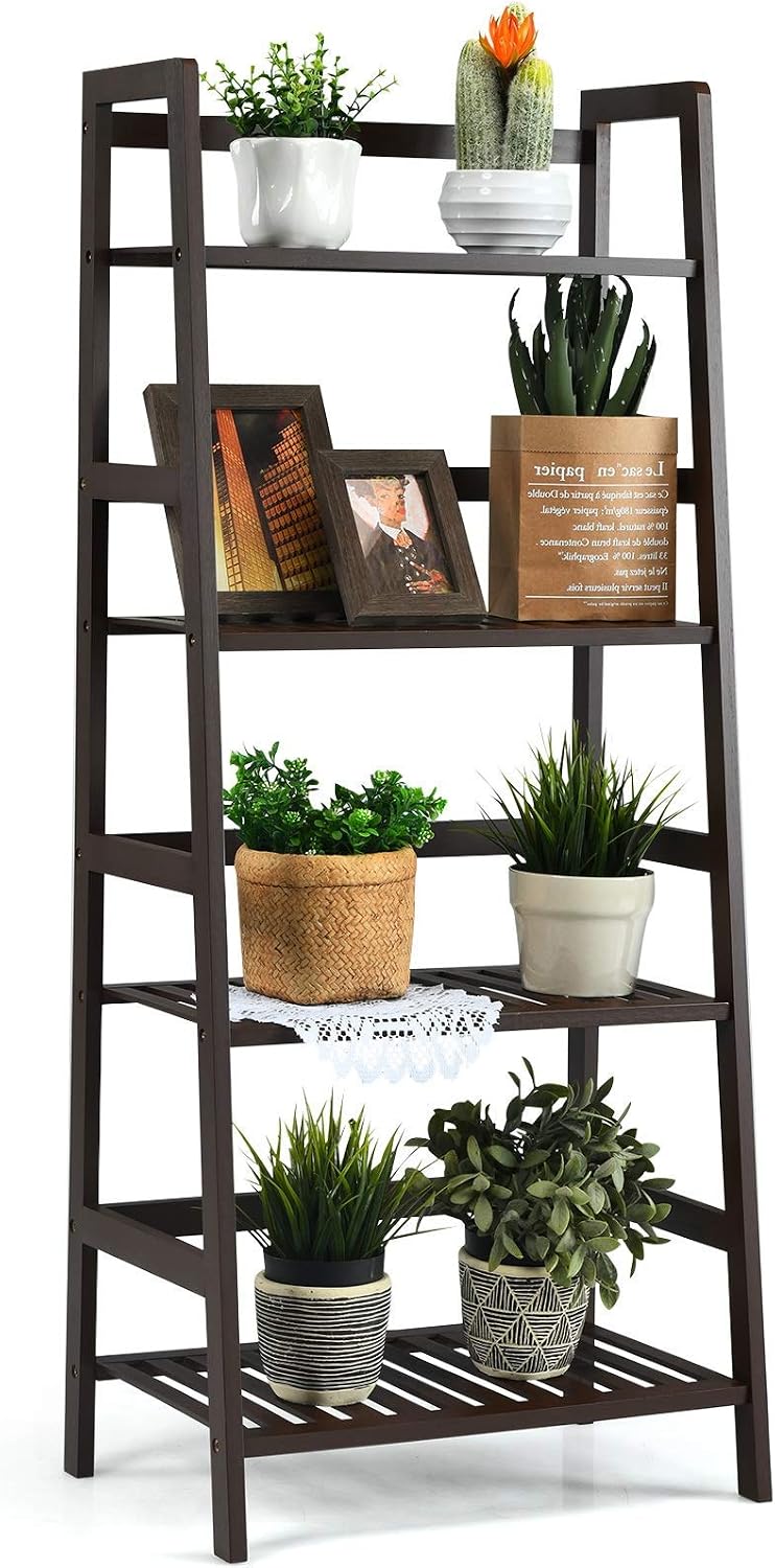 Giantex 4-Tier Ladder Shelf, Multifunctional Ladder-Shaped Bookcase Storage S...