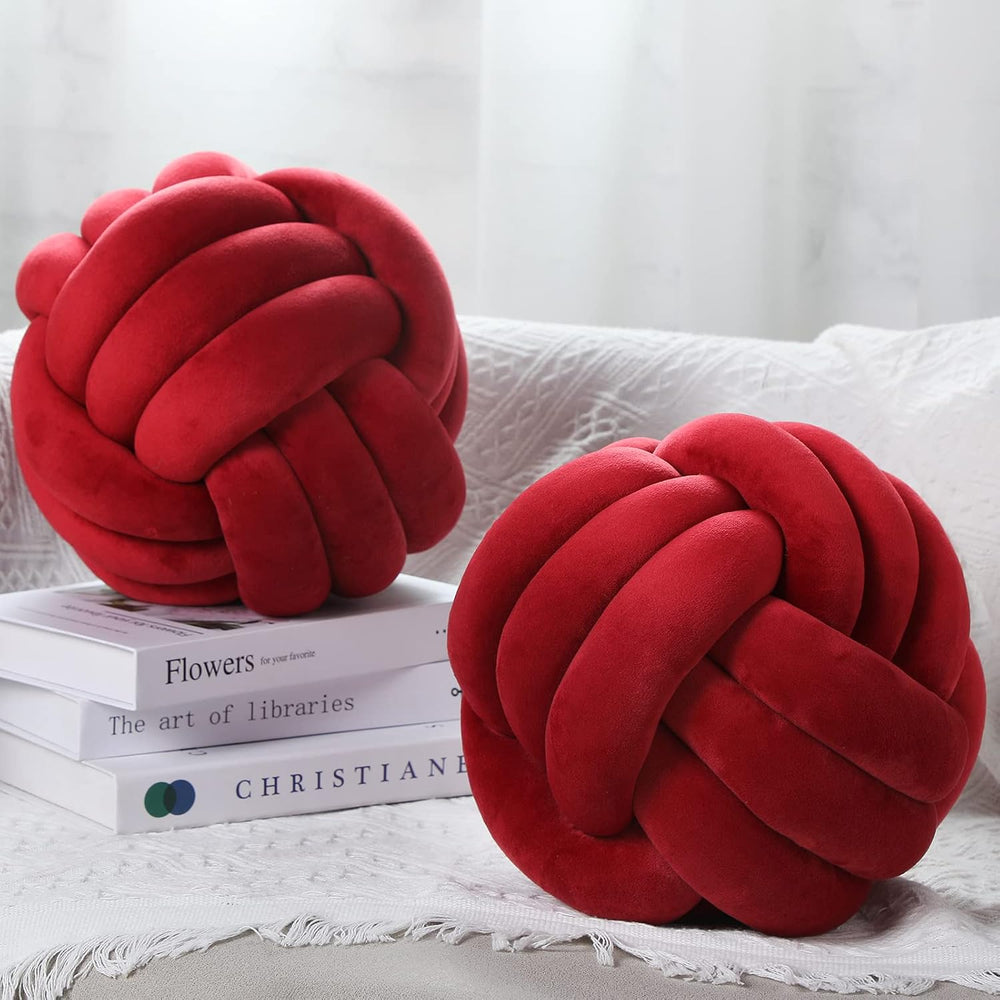 Namalu 10.6 Inches 2 Pcs Knot Pillow Decorative Throw Pillow, Wine Red