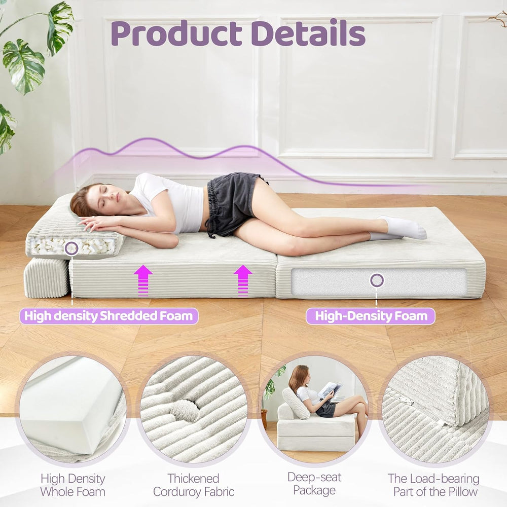 Folding Sofa Bed,No Wall Required Foldable Lounger for Apartment