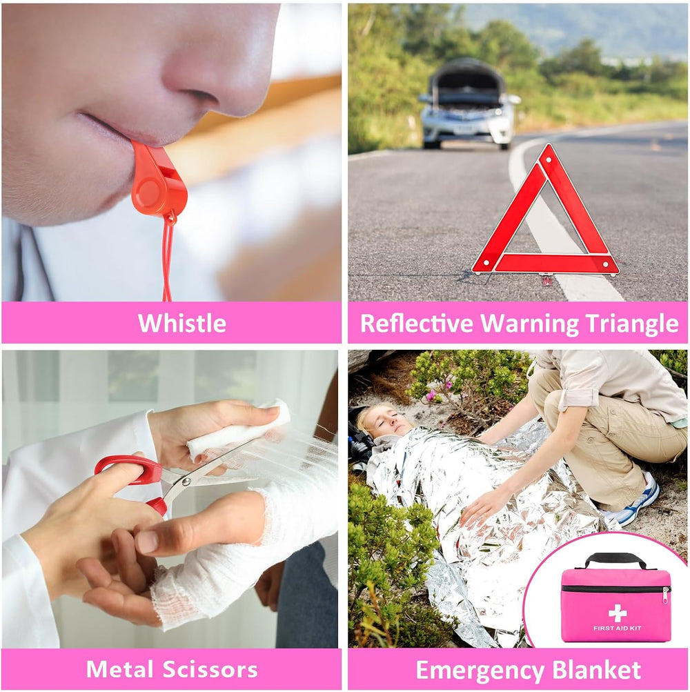 Car Roadside Safety Kit - 129pcs Pink Winter Emergency Road Side Assistance K...