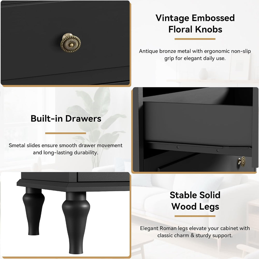 Black Dresser with 5 Drawers, Vintage Tall Dresser for Bedroom