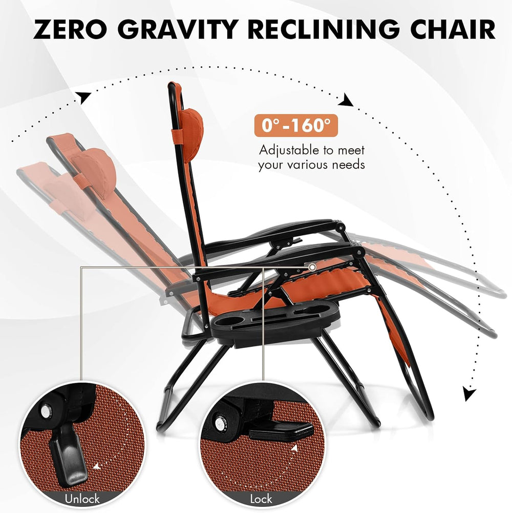 Giantex 2 PCS Zero Gravity Chair, Outdoor Chaise Lounge with Cup Holder, Pati...