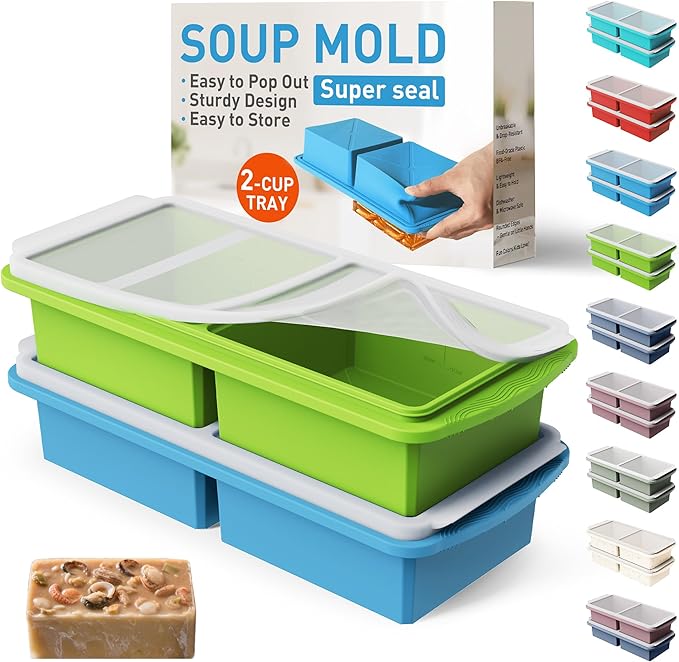 Silicone Freezer Tray with Lid Soup Freezer Container Molds with Steel by Socisen