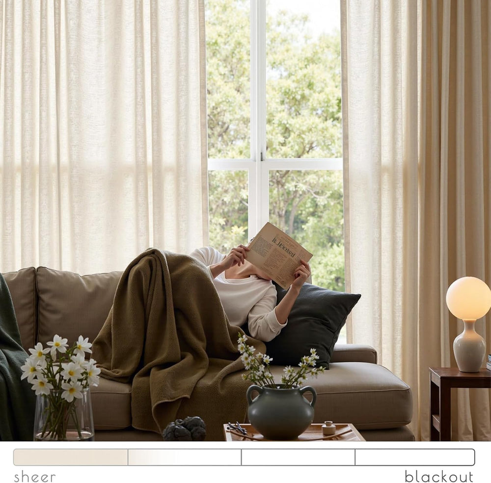 jinchan Linen Curtains Light Filtering Back Tab 50x90 Inch 2 Panels