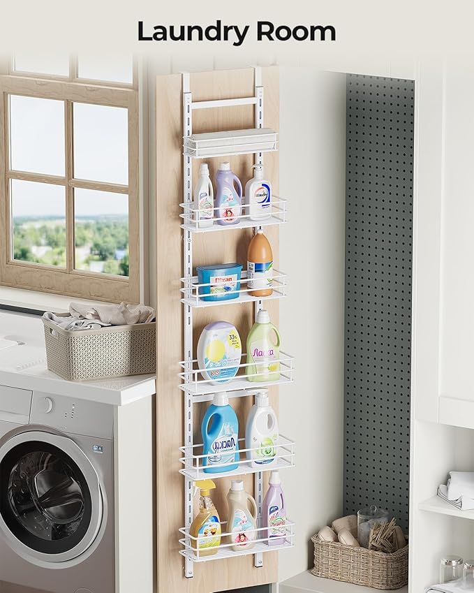 Adjustable 6-Tier Over the Door Pantry Organizer, Spice Rack, Narrow Hanging